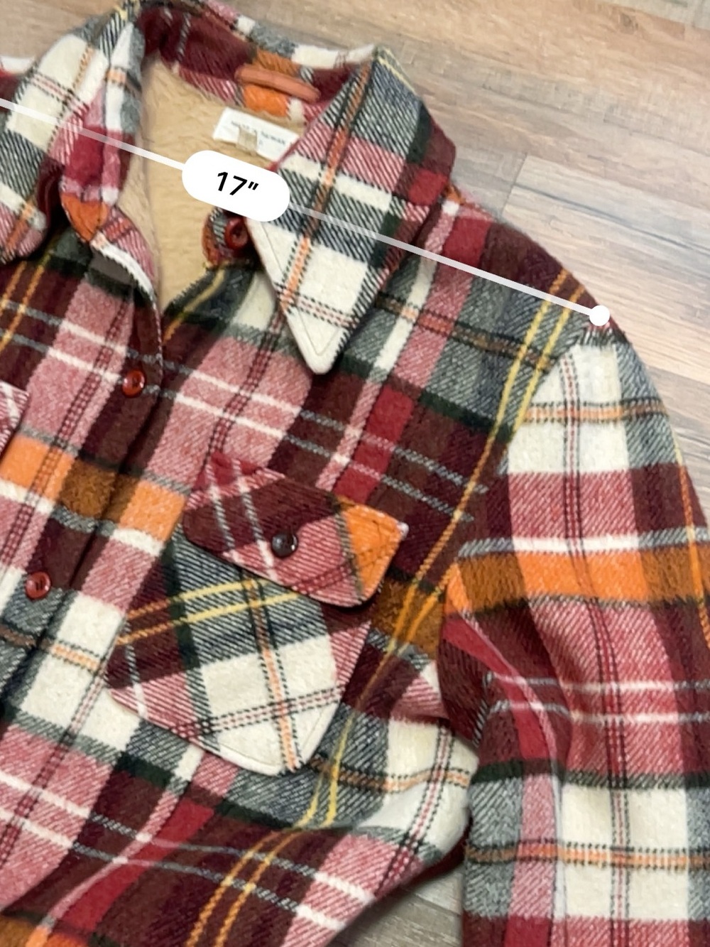 Vintage Plaid Button-Down Jacket - Red, Orange, Cream - Picture 9 of 11